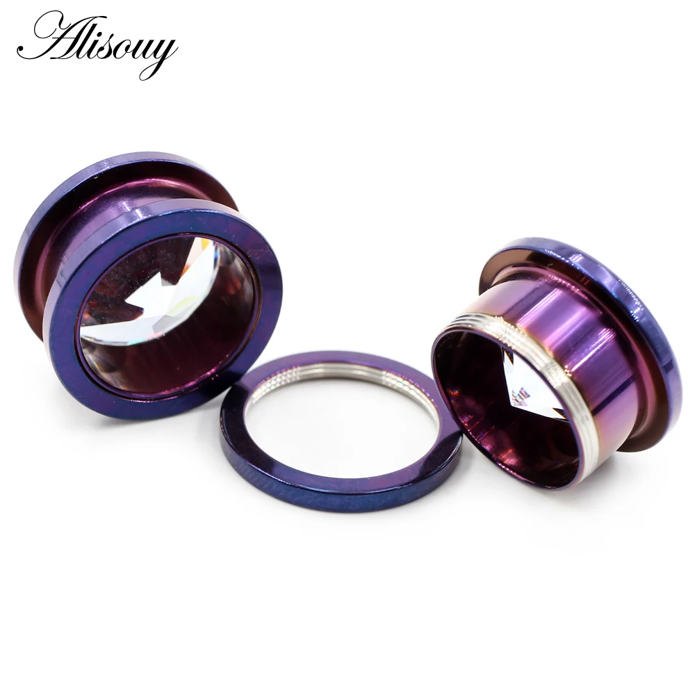 Alisouy 2 Stück Edelstahl Zirkonia Kristall Schraub-Ohrstöpsel Tunnel Plugs Expander Stretcher Gauges Ohrringe Körperschmuck – Detail 22