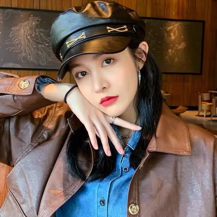 New Solid Color Leather Military Cap Fashion Caps Beret Ladies Classic Retro Newsboy Hat Outdoor Sun Hats Winte Women Cap