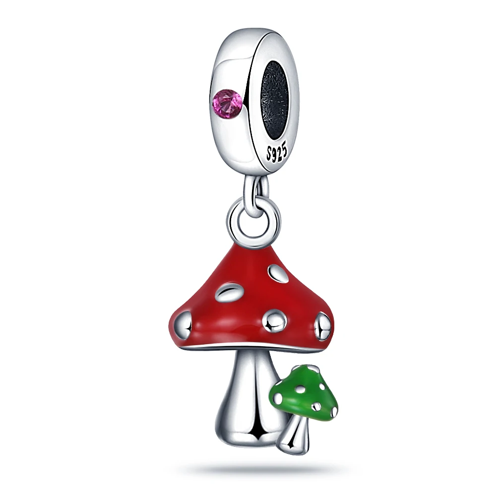 

New 925 Silver Summer Partner Beads Red Mushroom Charm Fit Pandora 925 Original Bracelets Fashion DIY Woman Jewelry
