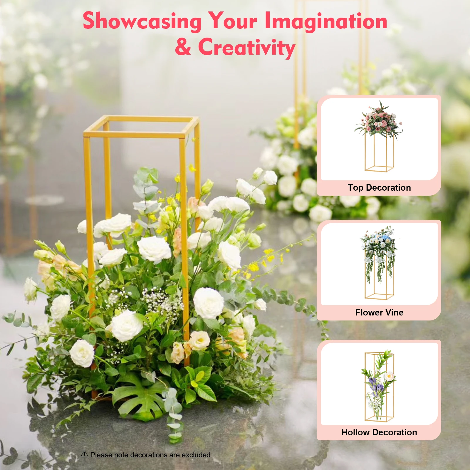 4Pcs Metal Plating Floral Decor Vase Floor Column Stand Road Lead Wedding Supply  Bouquet Holder 4
