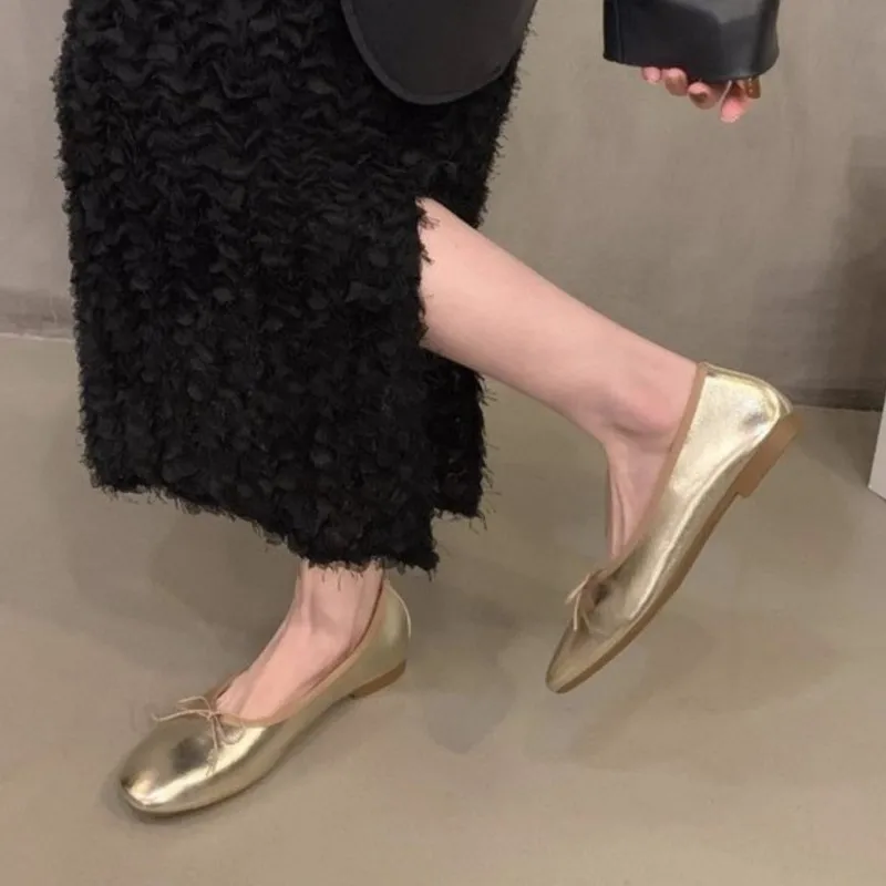 Bailarinas plateadas sin cordones para Mujer, Zapatos náuticos con