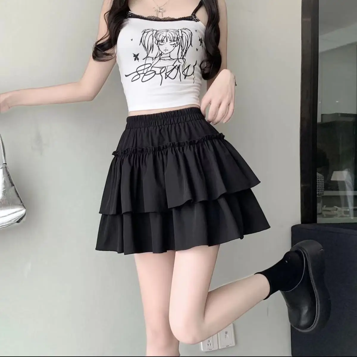 Sweet Lace Hem Cake Skirt High Waist Women's  Skirt White Summer 2025 Faion Commute Sle Slim Fit Pure Color Skirt