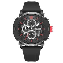 Men's Orange Silicone Strap Chronograph Watch with Luminous Hands and Date Feature (Black)