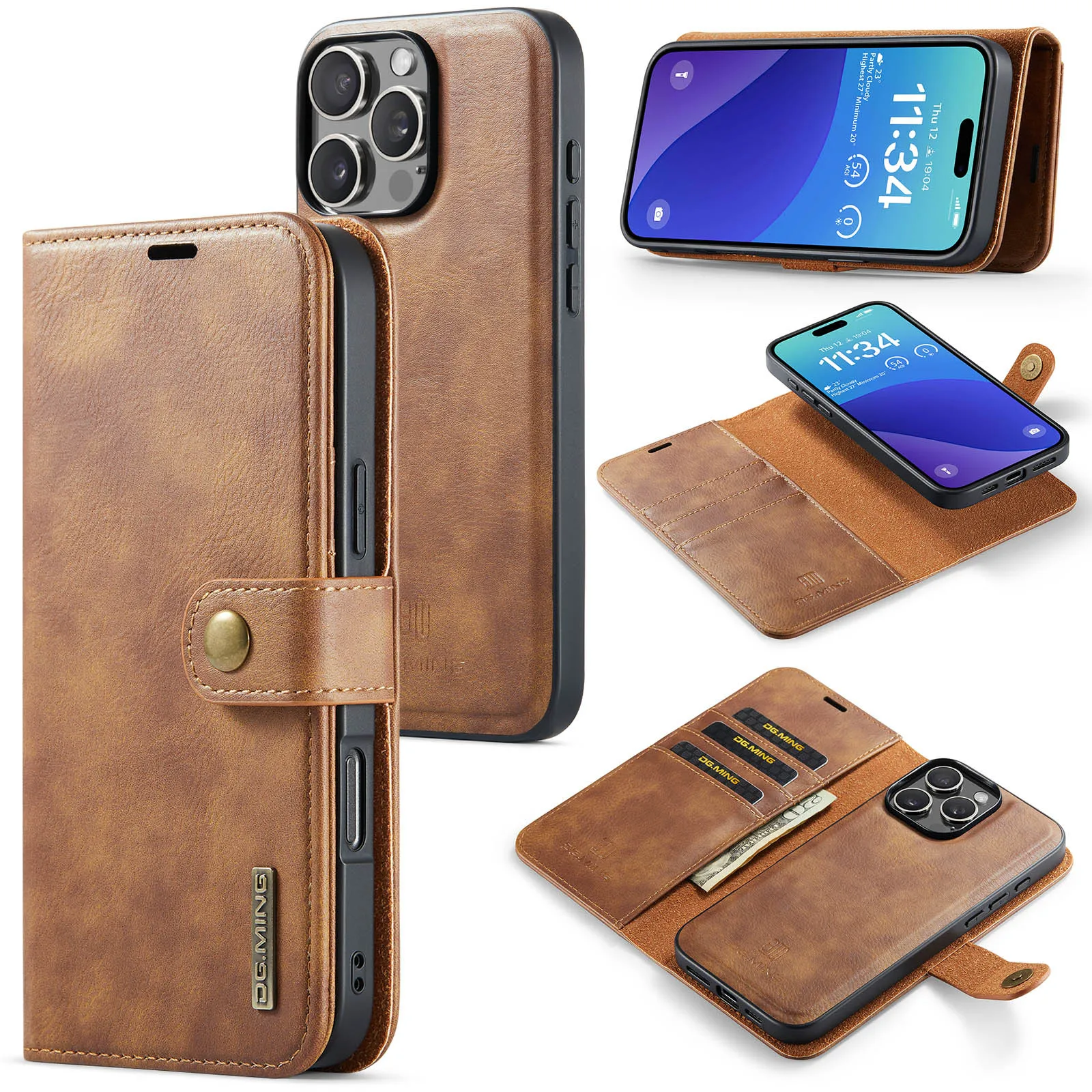 Magnetic 2-in-1 Detachable Leather Wallet Case with 3-Card Flip Cover