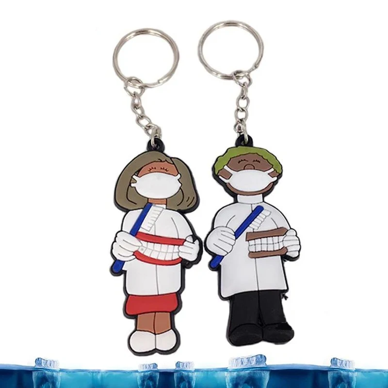 2PCS 치과 의사 고무 커플 연인 열쇠고리 훌륭한 선물 치과 진료소 프로모션 선물