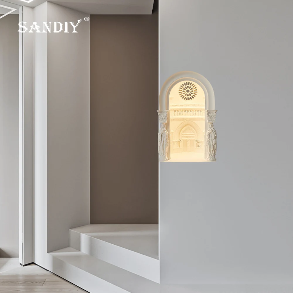 SANDIY Embedded Gypsum Corner Lamp Sensor Wall Light Creative Home Decor Plaster Sconce Background Lighting for Stair Hall Foyer