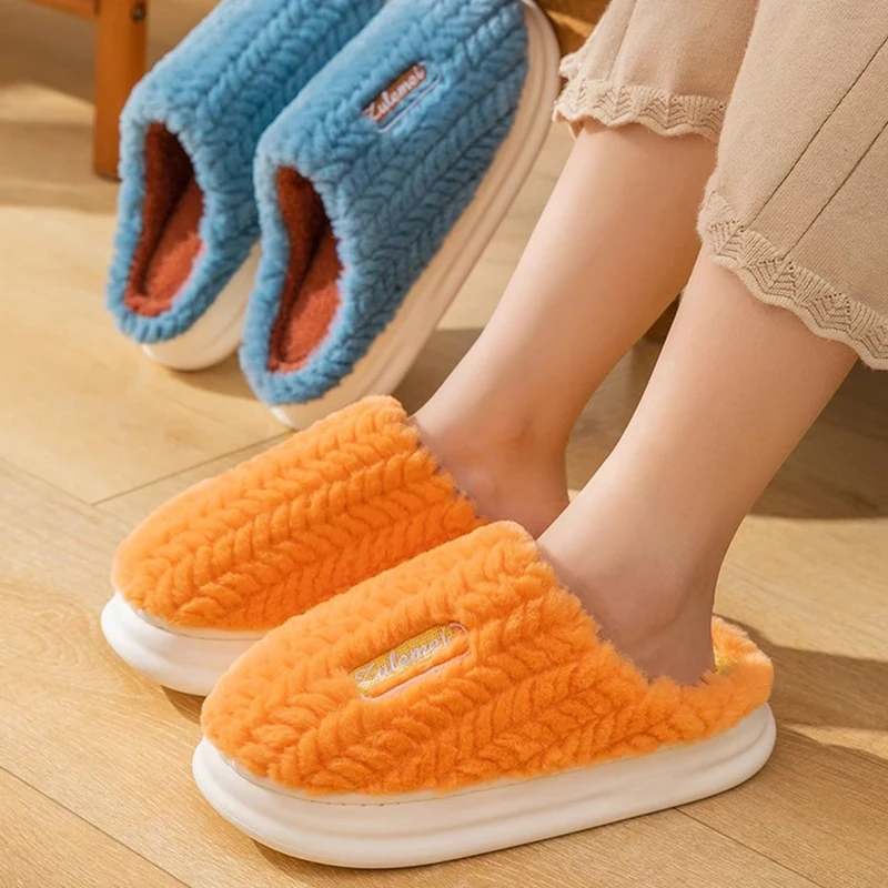 2024 New Cotton Slippers for Women Winter Indoor Home Couple Thick Bottom Warm Home Plush Slippers for Men 5