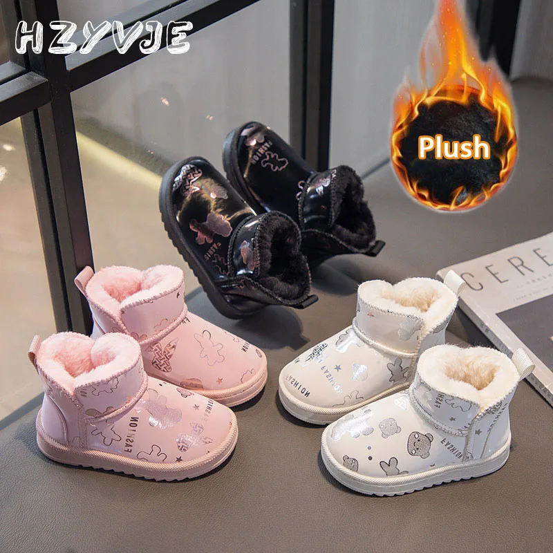 Girls Fashion Cotton Shoes Winter New Children's Plus Plush and Thick Keep Warm Soft Soles Snow Boots Trendy Cute Print Shoes