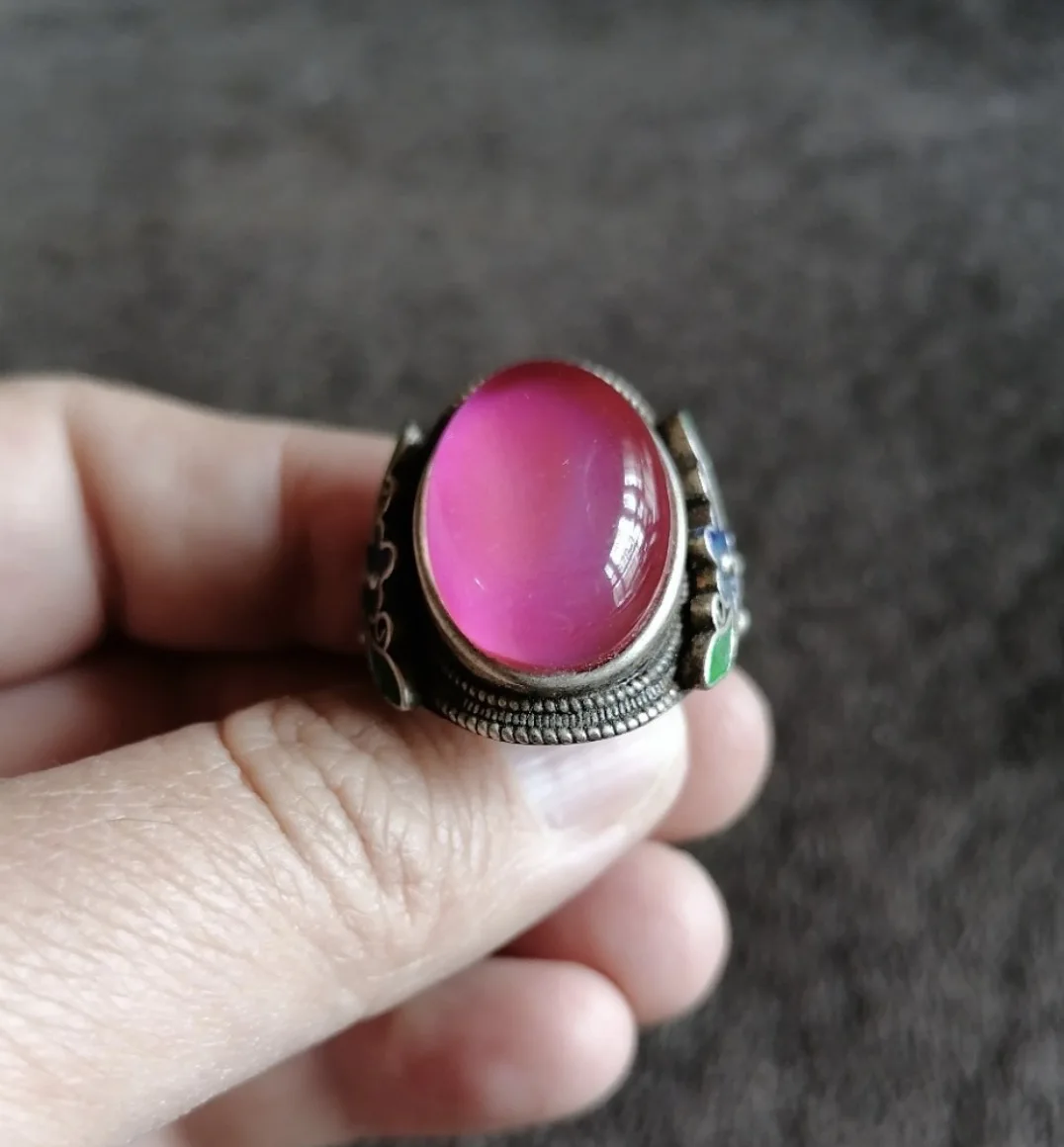 

Antique Collection Old Silver Inlaid Colorful Gemstone Ring
