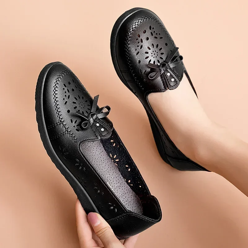 Women Flats Summer Women Genuine Leather Shoes With Low Heels Slip
