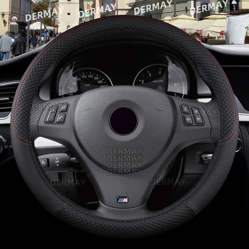 Large size Pu Leather Car Steering Wheel Cover plus wheel hubs For different cars 36 38 40 42 45 47 50cm For trunk bus steering wheel cover