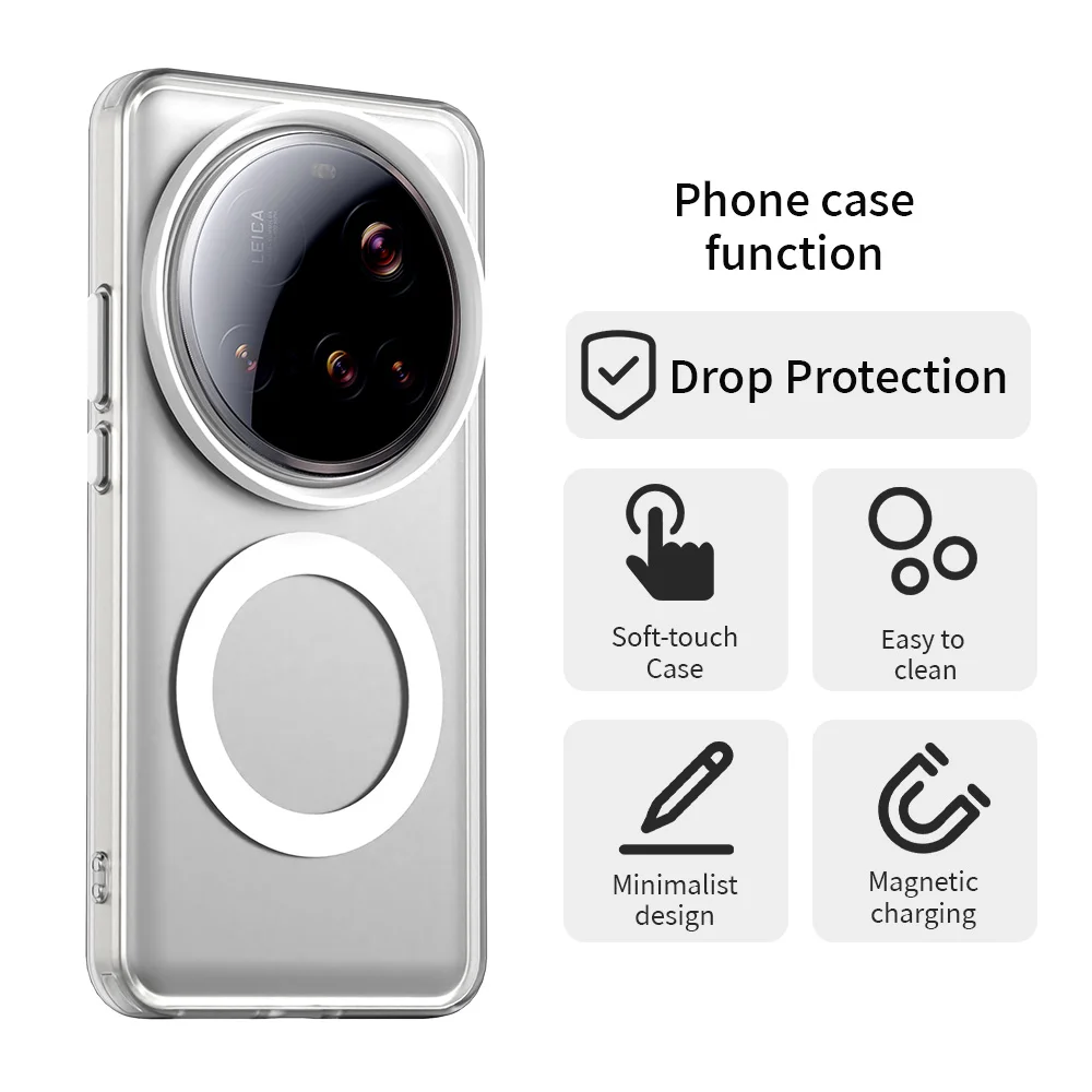 Xiaomi 15 Ultra 5G Magnetic Transparent Matte Phone Case with Wireless Charging Support