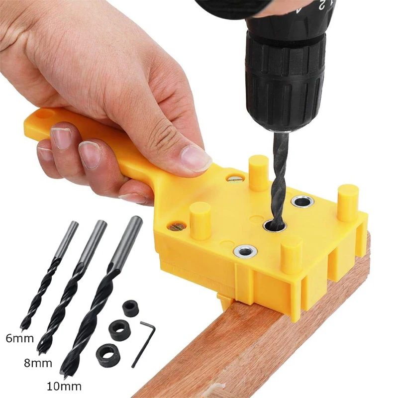 

Quick Wood Doweling Jig ABS Plastic Handheld Pocket Hole Jig System 6/8/10mm Drill Bit Hole Puncher for Carpentry Dowel Joints