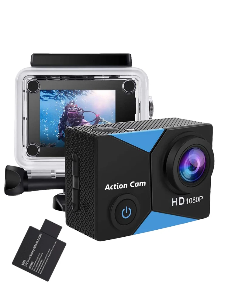 액션 카메라 울트라 HD 1080P 2.0 인치 스크린, 140D 30M 수중 방수 비디오 녹화 스포츠 익스트림 프로 캠