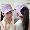 Bows Embroidered Kids Baseball Cap Girls High Ponytail Hat Adjustable Half-Hollow Top Children's Peaked Cap Summer Visor Caps 2