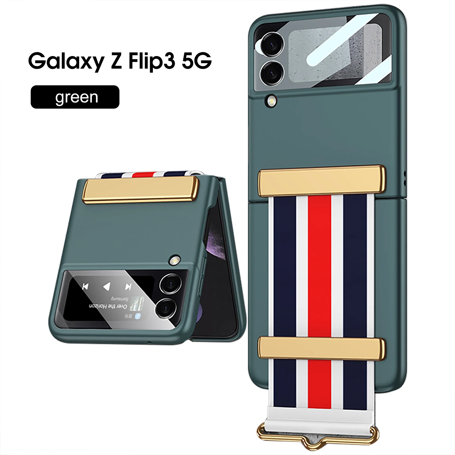 Case with Strap for Z Flip 3 Holder PC Case for Samsung Z Flip 3 Film Phone Cover All-in-one Solid Color Mobile Protective Shell samsung cute phone cover Cases For Samsung