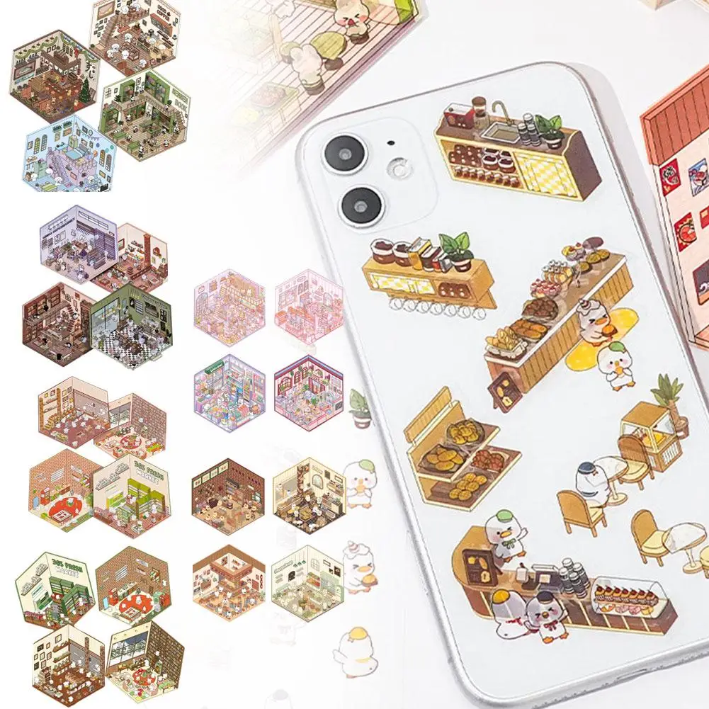 Cartoon stickers cartoon sticker 3D House Sticker Scene DIY Handmade Miniature House Stickers Funny Cute Korean Cartoon Sticker Scenes Gifts for Kids Adults