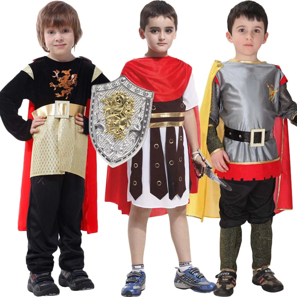 

Anime Kids Children Roman Warrior Soldier with Shoes Cover Cloak Belt Knight Costume Carnival Boys No Weapon