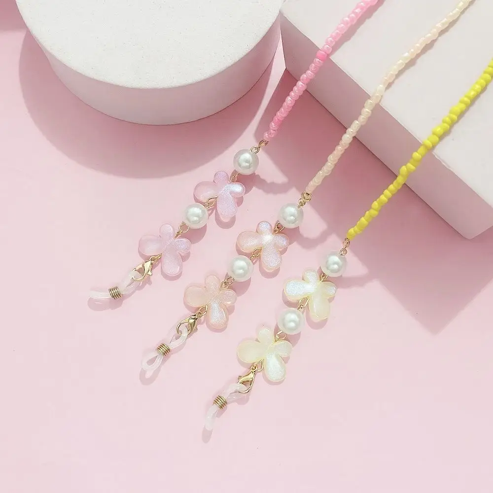 New Butterfly Pearl Bead Sunglasses Lanyard Strap Necklace Eyeglass Chain Cord Reading Glasses Adjustable Anti-slip Strap 2