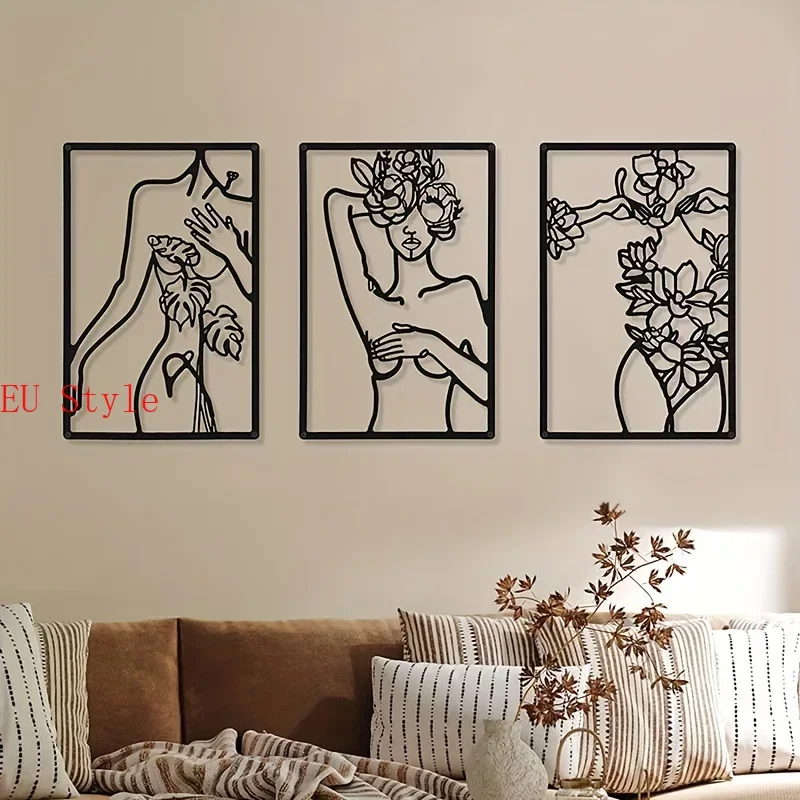 

3pc Metal Minimalist Abstract Woman Wall Art Drawing Home Decor Bedroom Kitchen Bathroom Decor Metal Wall Hanging Decoration Out