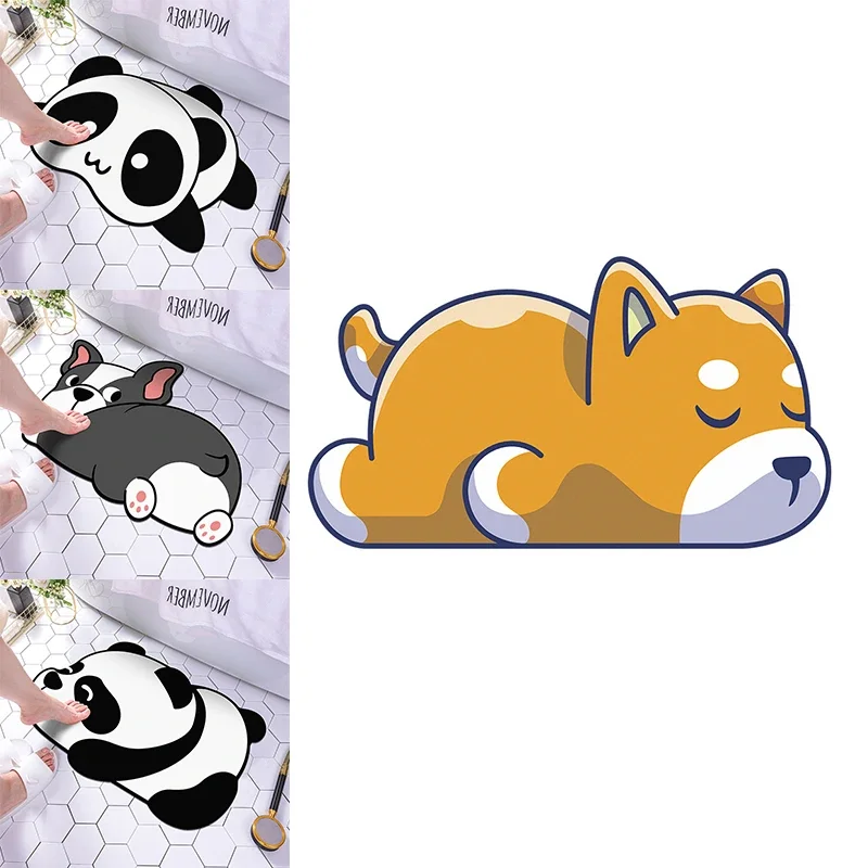 Quick Drying Cute Cat Dog Panda Super Absorbent Bath Mat Anti-Slip Mat Skin Floor Mats Toilet Carpet Home Decor