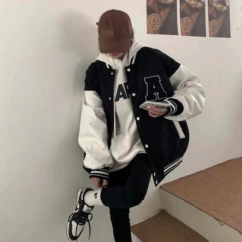 Autumn Winter Fashion Bomber Jackets for Women Streetwear Baseball Uniform Oversized Coat Jackets and Coats Loose student