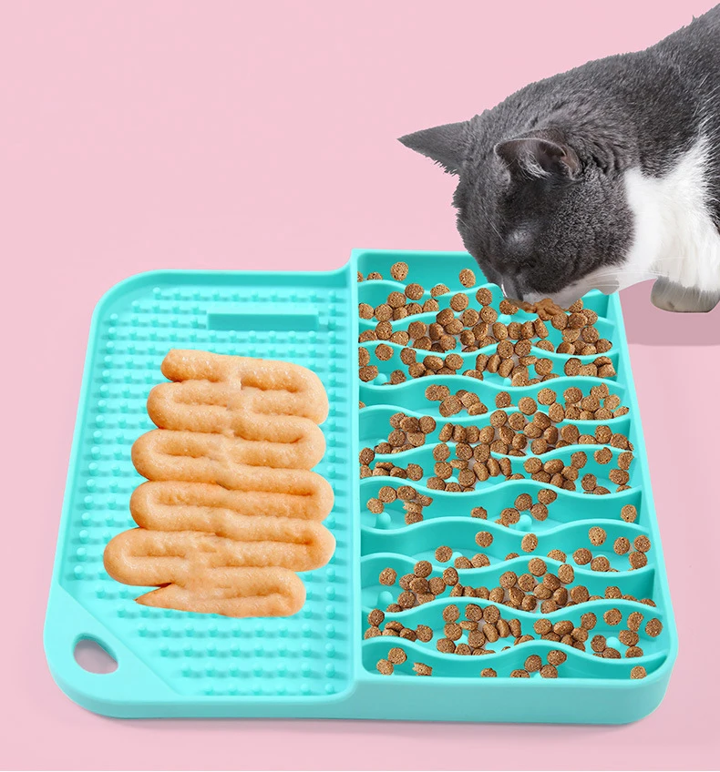 2 IN 1  Slow Feeder Dog Treat Puzzle Licking Mat Cats Bowls with Non-sliping Cups Silicone Sniffing Pad Pet for Dry/Wet Food 2