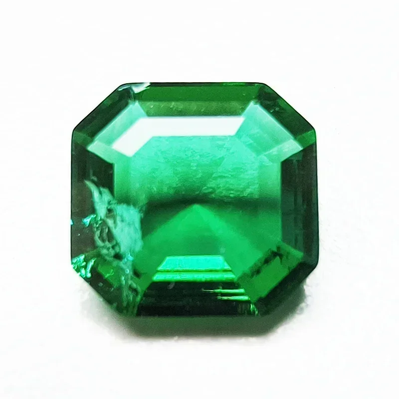 Lab Grown Zambian Emerald Asscher Cutting Hydrothermal Hand Cut with Cracks Inclusions Inside Selectable AGL Certificate