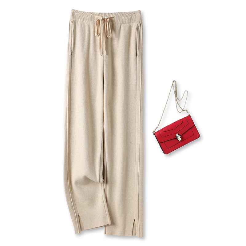 High Quality Knitted Wide Leg Pants Women New Autumn Winter High Waistline Elasticity Fashionable Versatile Floor Mops Trousers
