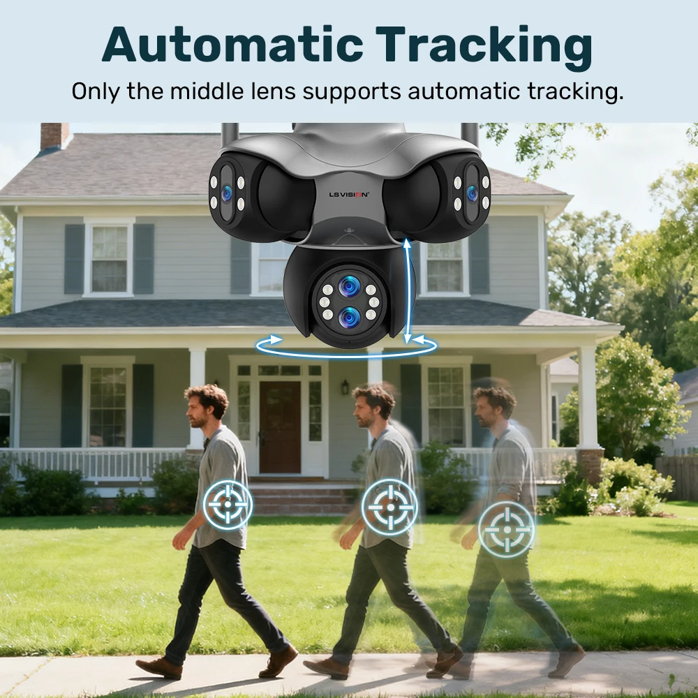 Wifi PTZ Panoramic Security Camera Outdoor 6 Lens 5 Screens Color Night CCTV Wireless Video Surveillance Cameras 30MP
