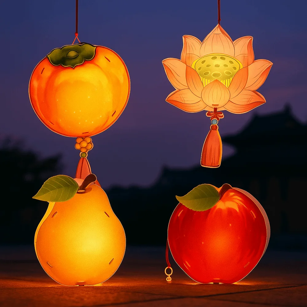 Handmade Persimmon Lantern Decorative with Tassel Blessing Handheld Lantern Material Package Glowing Props Chinese Style Lantern