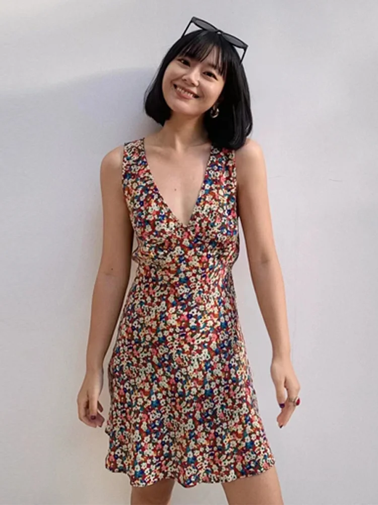 

Dress Slim Summer Sharing Checklist French V-neck Sleeveless Casual Tank Top Fragmented Short Skirt