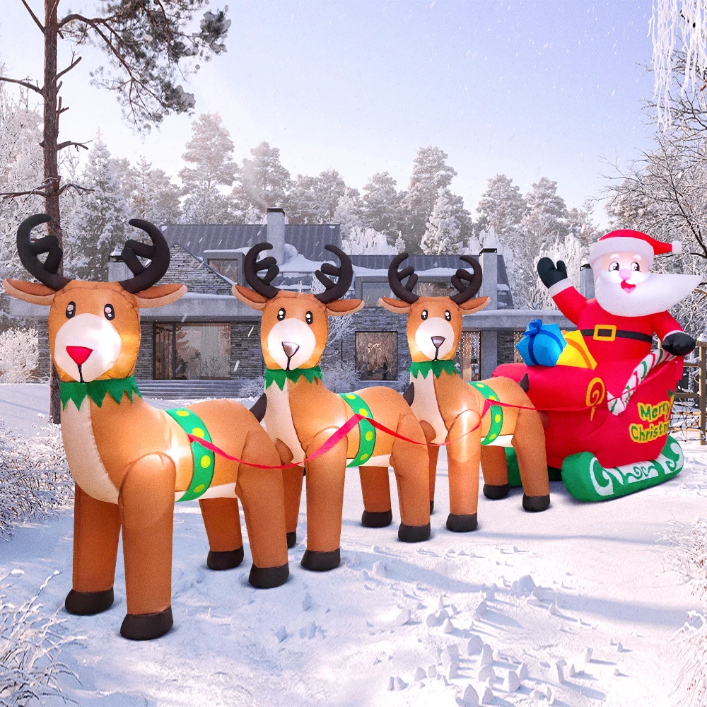 thumbnail image 1 of Nuevo árbol de Navidad de Papá Noel con arco de trineo, decoración inflable para el hogar y exteriores, luz LED, decoración para fiestas de jardín y Año Nuevo, regalos, 1 of 5