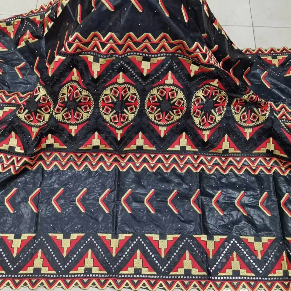 

New Best Quality Austria African Lace Fabric Bazin Riche Embroidered Smooth 5yards Black Color For Sew Party Dinner Dress