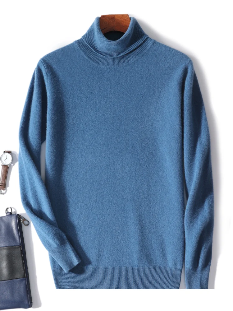 Spring Autumn 100% Pure Merino Wool Pullover Sweater Men Turtleneck Long-sleeve Cashmere Basic Knitwear Clothing