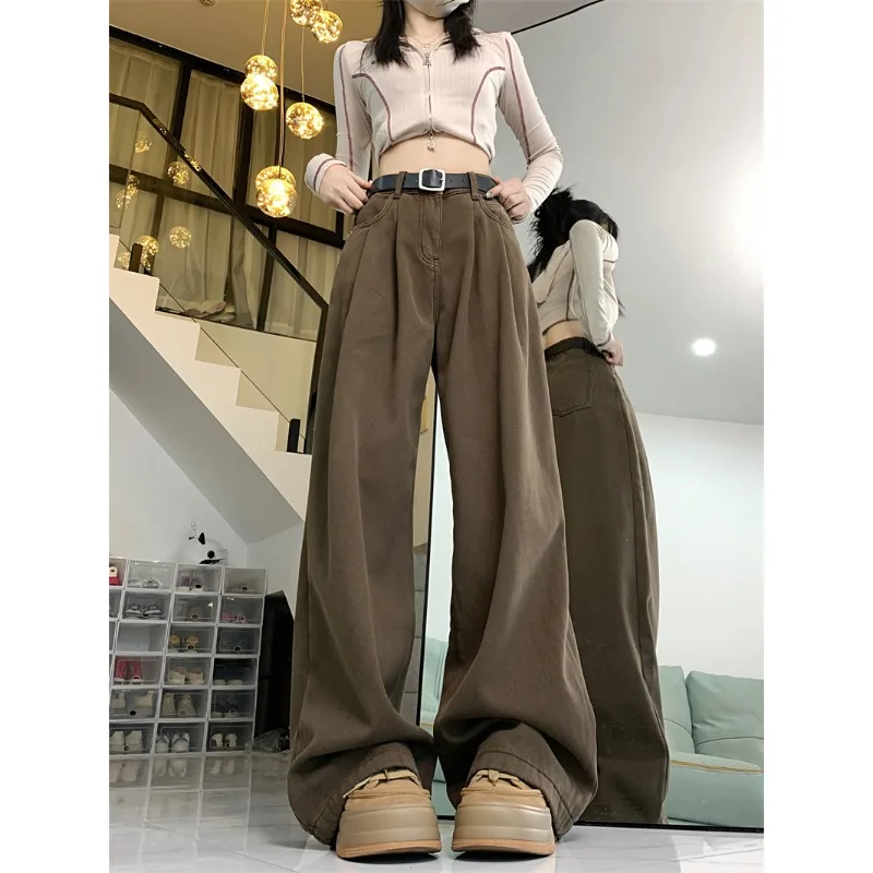 Deeptown Vintage Oversized Woman's Jeans Korean Fashion Streetwear Baggy Denim Pants Harajuku Wide Leg Trousers Y2k Aesthetic