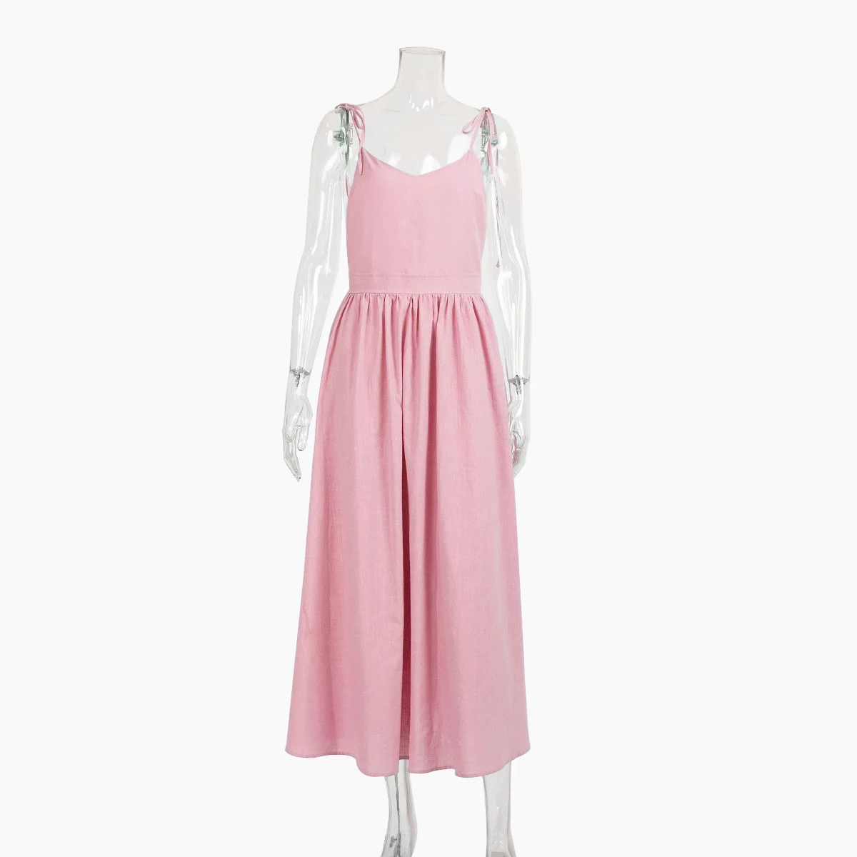 Beach Style Vintage Loose A-Line Cotton V-Neck Dress