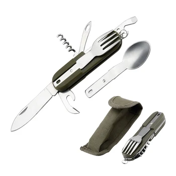 Stainless Steel Camping Cutlery – Folding Knife, Fork & Spoon Set 1