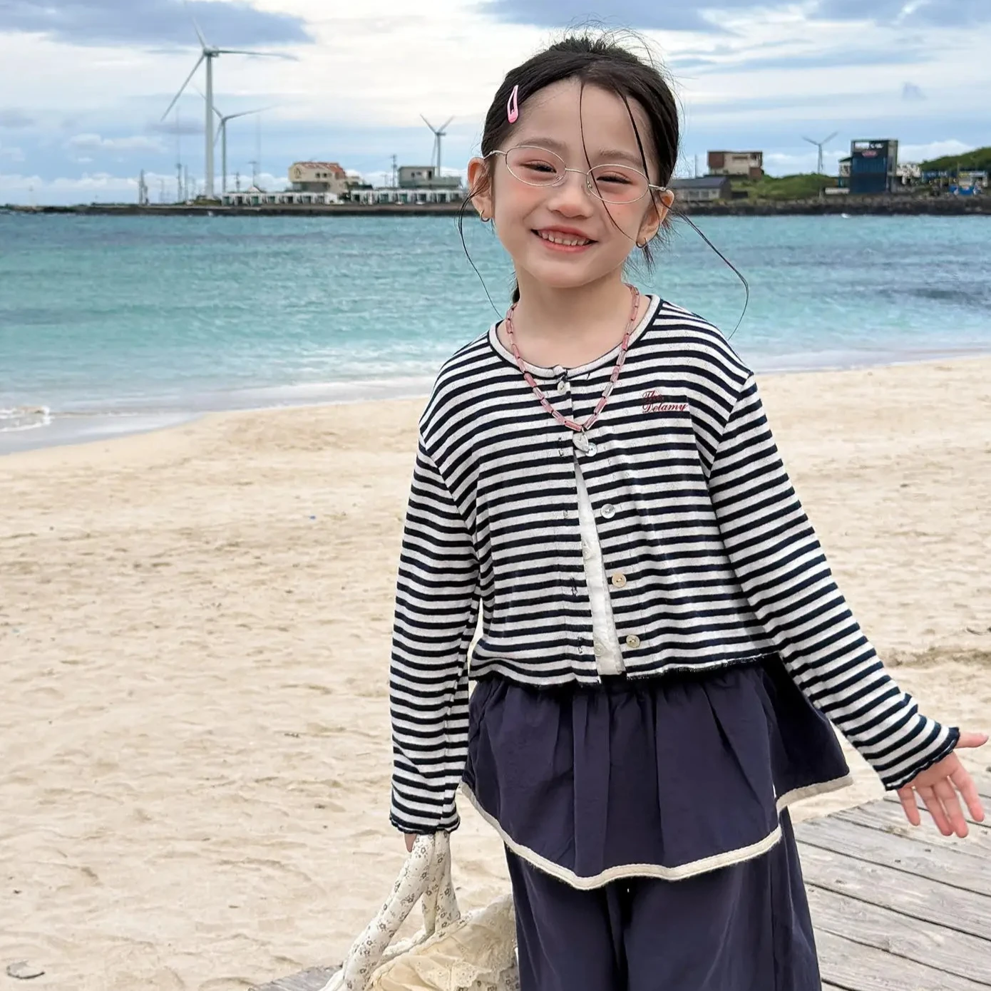 2026 봄 신상 아동용 긴팔 면 니트 가디건 남아 여아 스트라이프 재킷  레터 프린트 코트 패션 키즈 의류