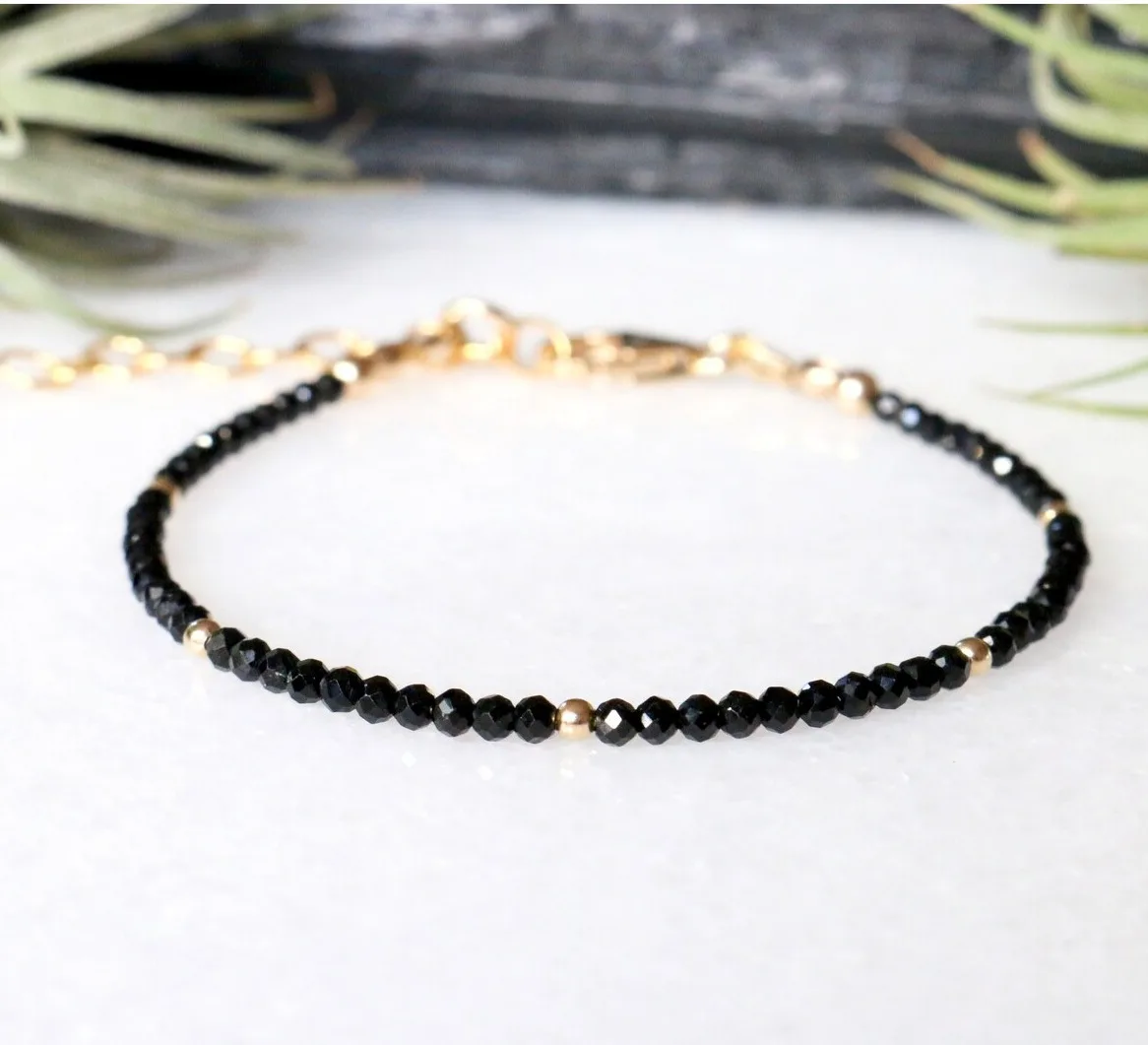 stone bead bracelet natural stone bracelet beaded bracelet crystal bracelet Black Crystal Tourmaline Bracelet Empath Protection Bracelet Women Dainty Black Tourmaline Jewelry