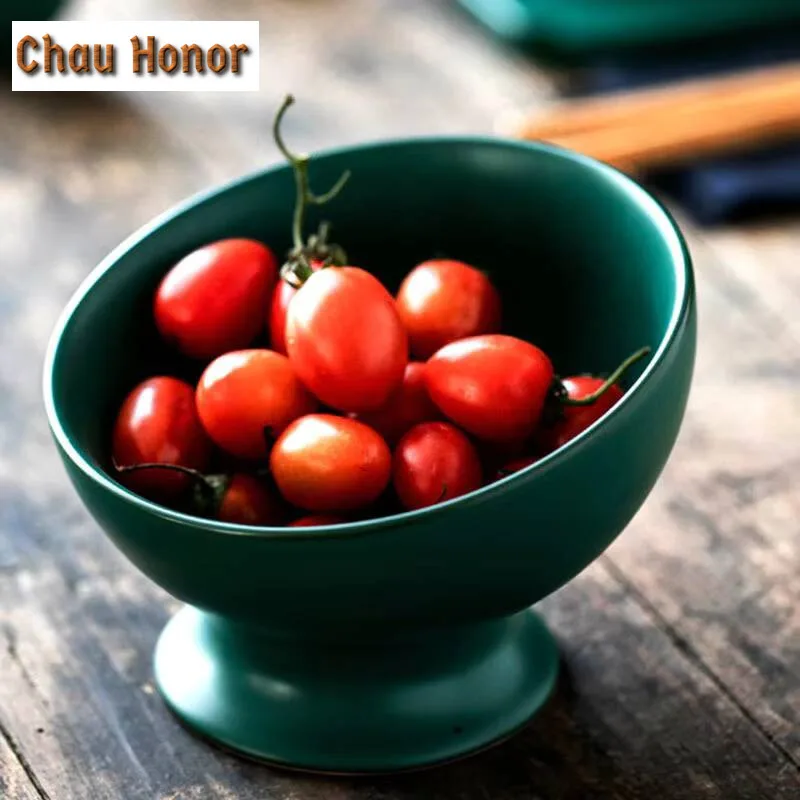 Japanese Style Turquoise Coarse Ceramic Creativity Tall Feet Plate Modern Nut Snack Dishes Coffee Table Desktop Dessert Plates