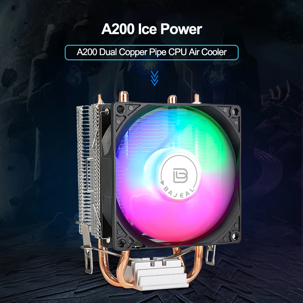 90mm CPU Cooler with 2 Heat Pipes Quiet Rainbow RGB Cooling Fan CPU Cooling Fan for Intel LGA 775 1150/1151/1155/1156/1200 AMD