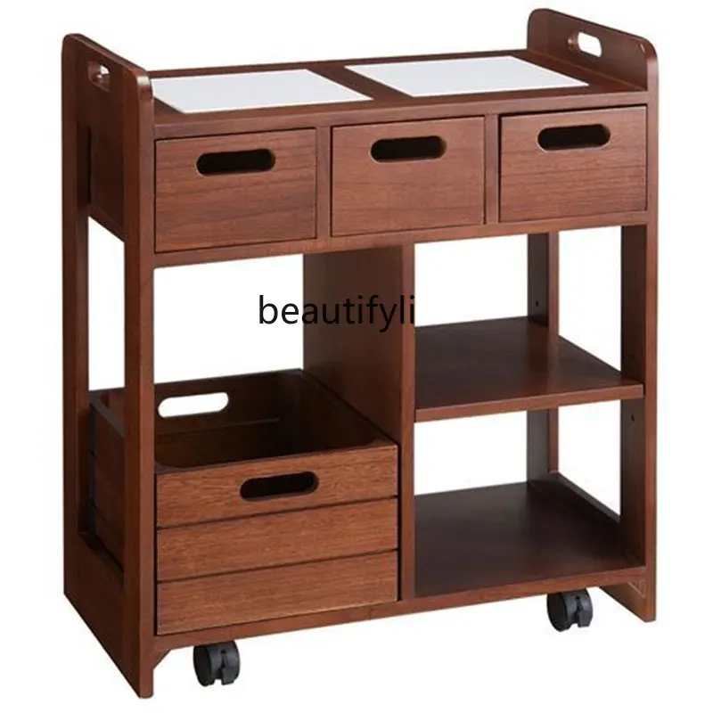 

Japanese-Style Solid Wood Sideboard Dining Car Trolley Storage Cabinet Cupboard Kitchen Unit Help Locker