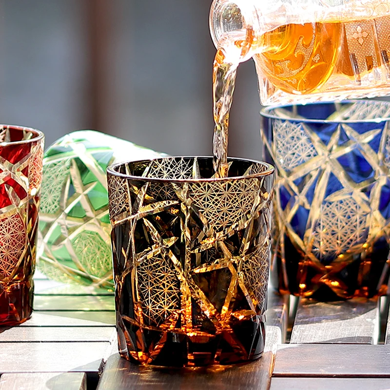 Drinking glass Edo Kiriko crystal whisky cup for scotch bourbon hand cut design 1PC