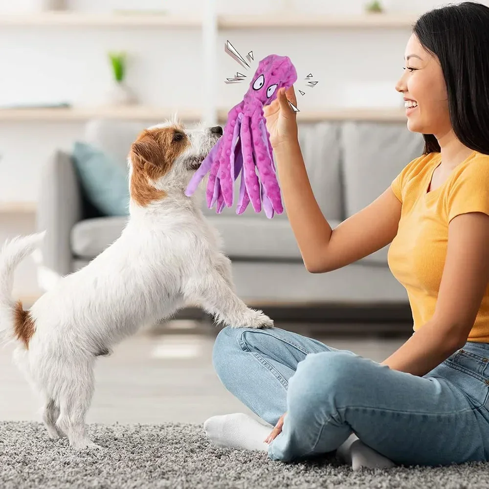 Durable Dog Plush Toys for Aggressive Chewers Tough Squeaky Octopus Dog Chew Toy for Puppy Pet No Stuffing Interactive Dog Toys 6