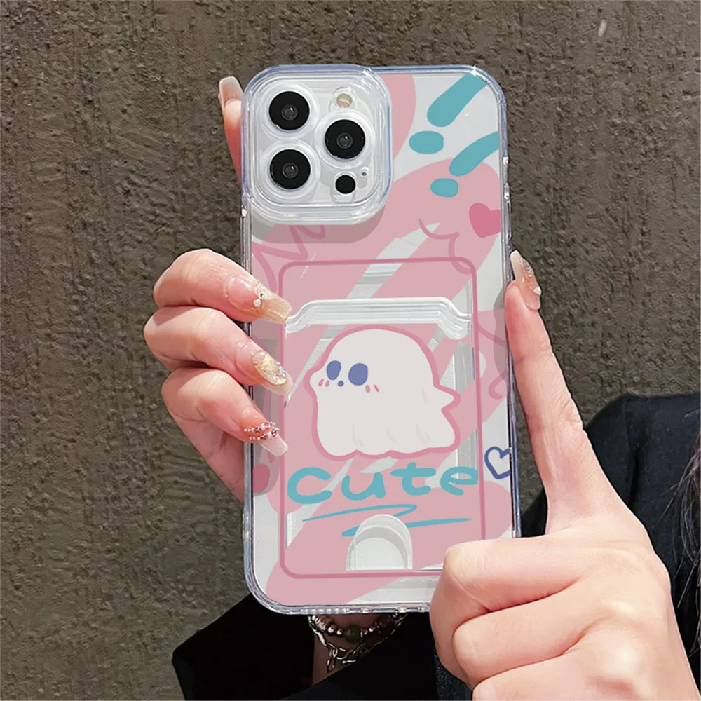 Cartoon Phone Case with Card Holder - Soft Silicone Cover