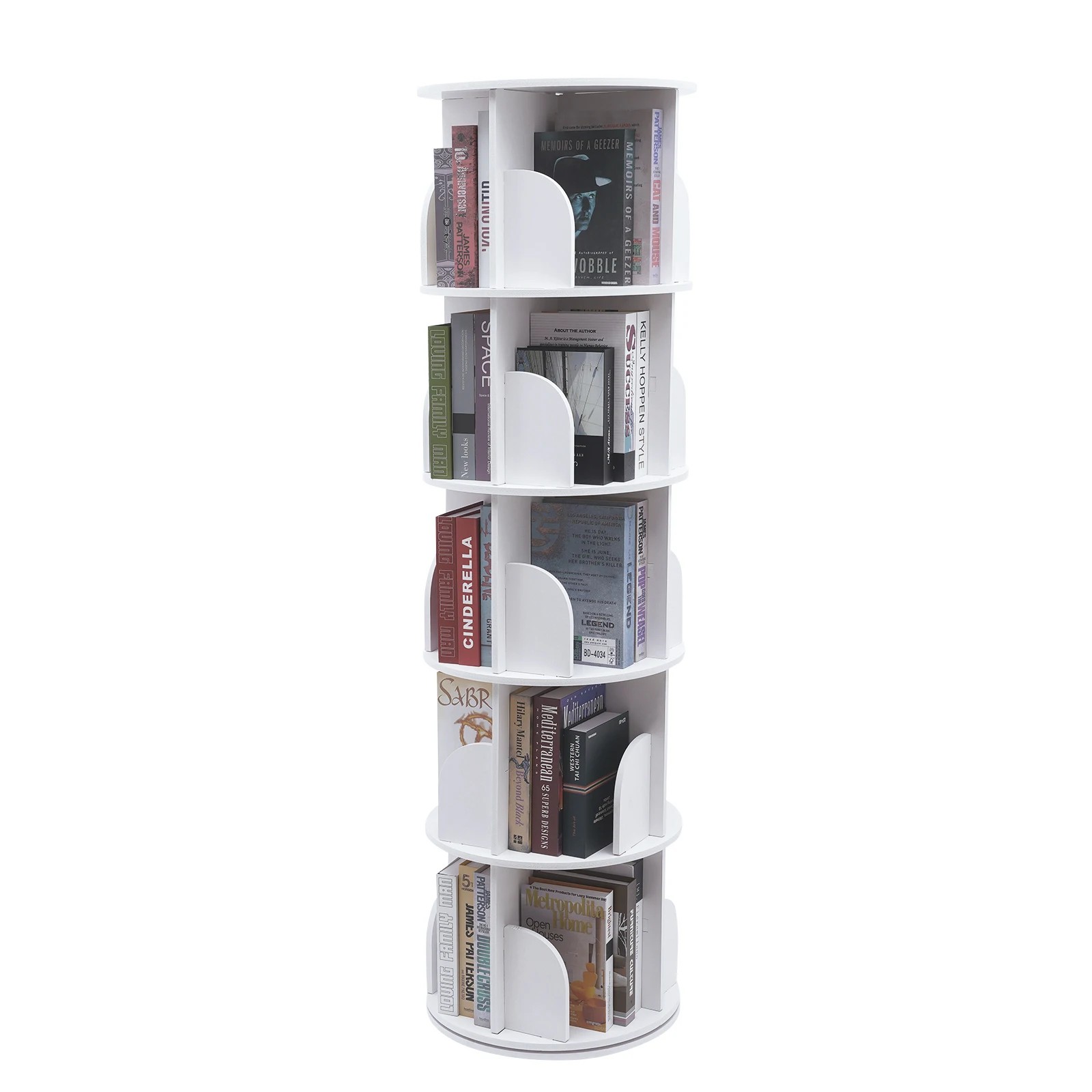 5 Tier 360&deg; Rotating Stackable Shelves Bookshelf Organizer (White) for Indoor Use