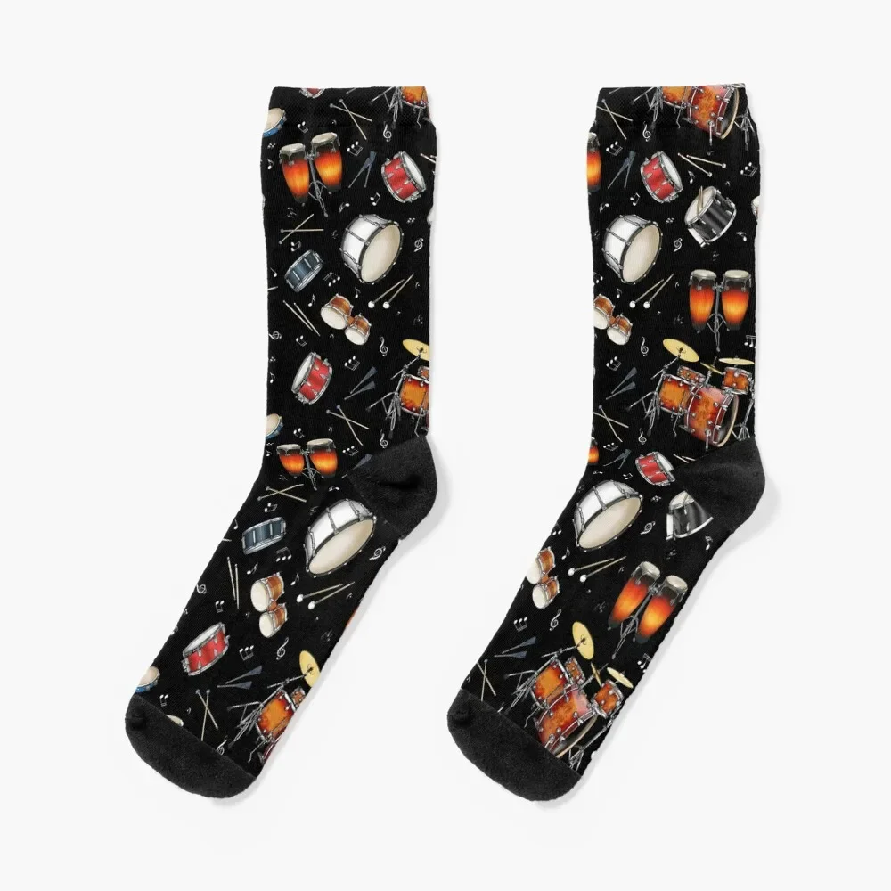 Drums On Black Socks summer luxury Designer Man Socks Women's