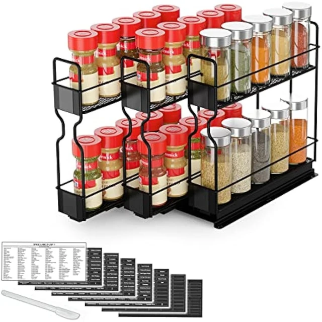 SpaceAid Pull Out Spice Rack Organizer with 20 Jars, Heavy Duty Slide Out  Seasoning Organizer for Kitchen Cabinets, with 801 Labels and Chalk Marker