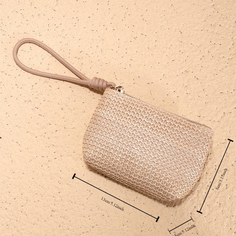 Straw Wallet New Mini Zipper Coin Purse Card Holder Women Girls